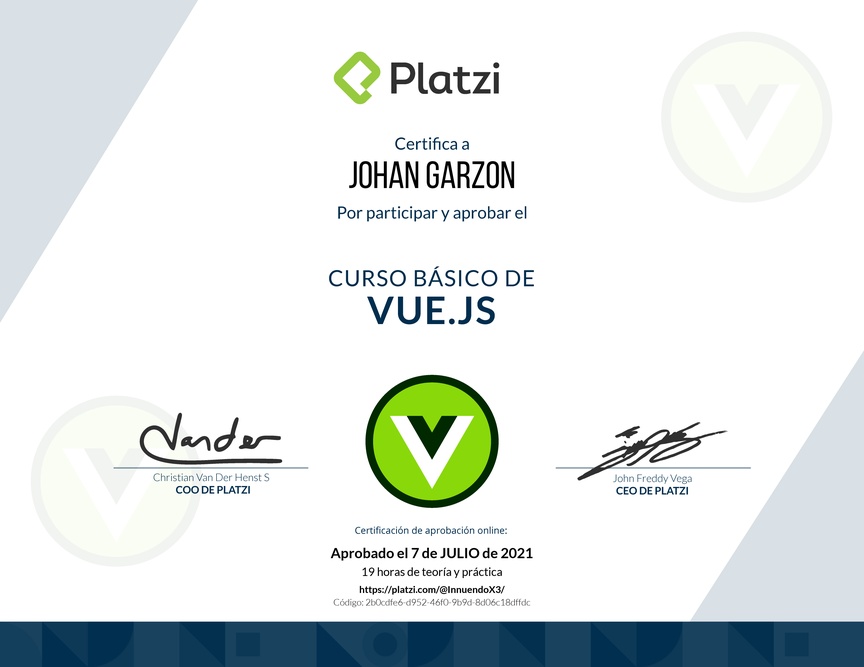 Diploma del Curso Básico de Vue.js 2