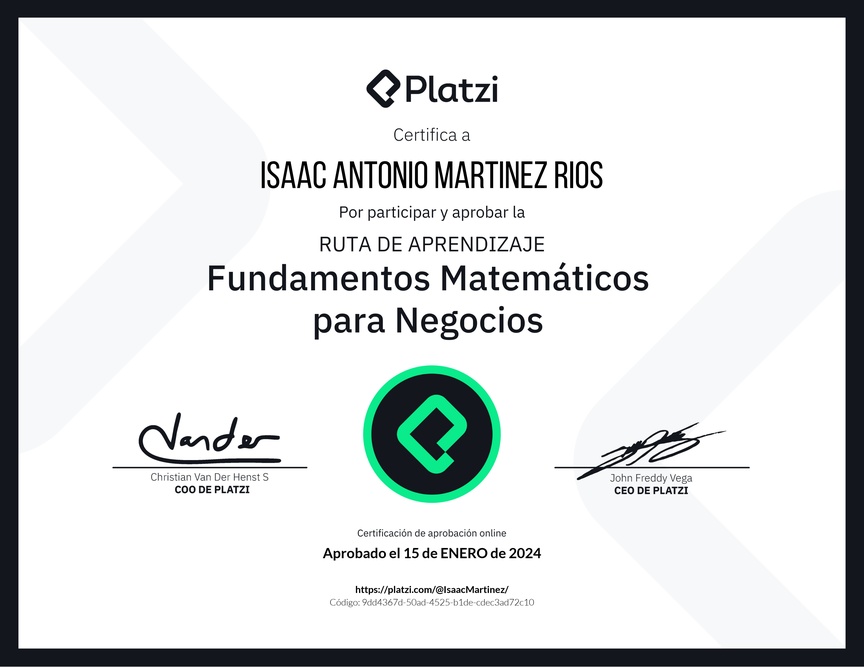 Diploma de la Ruta de Aprendizaje de Matemática para Negocios