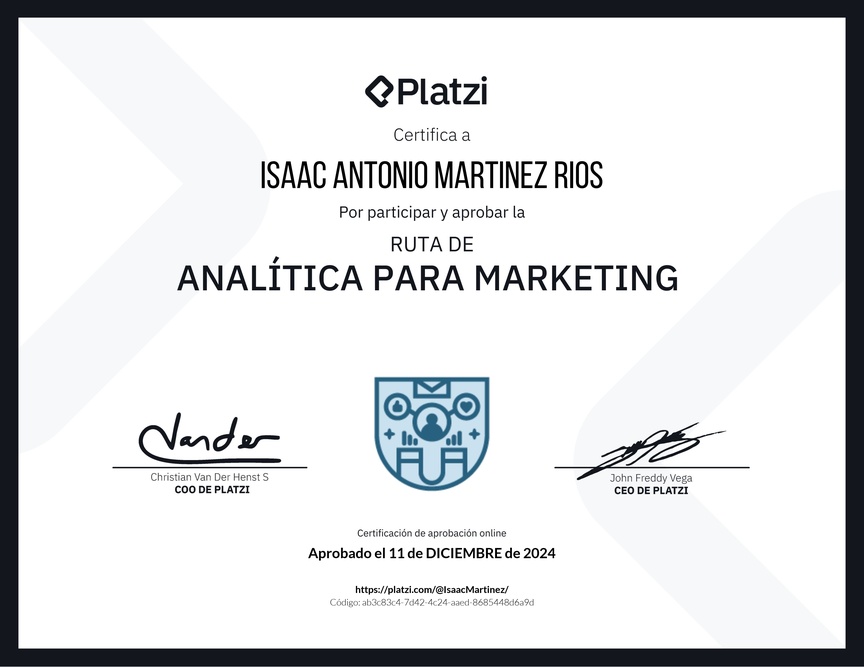 Diploma de la Ruta de Aprendizaje de Analítica para Marketing