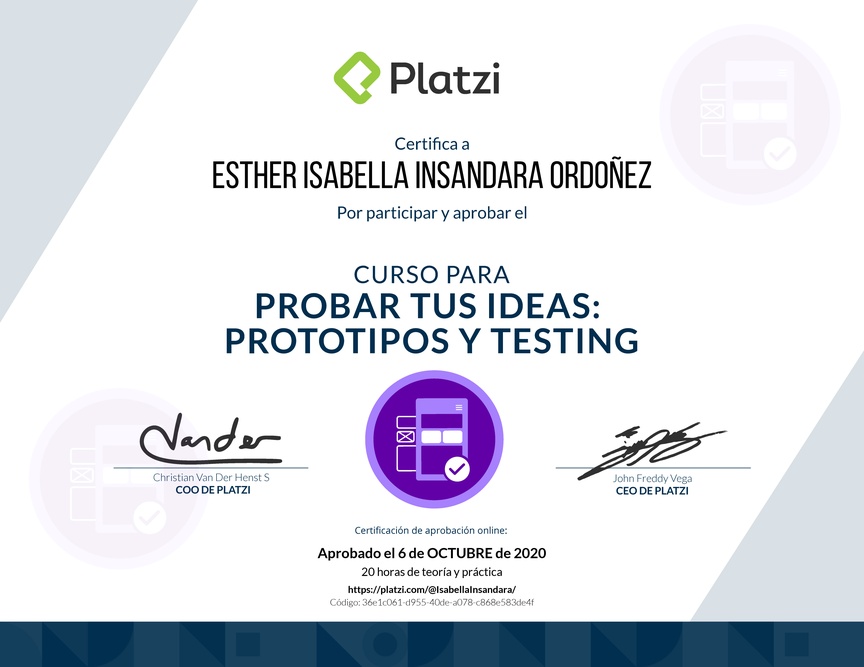 Diploma del Curso de validación de Ideas: Prototipos y Testing Exitosos