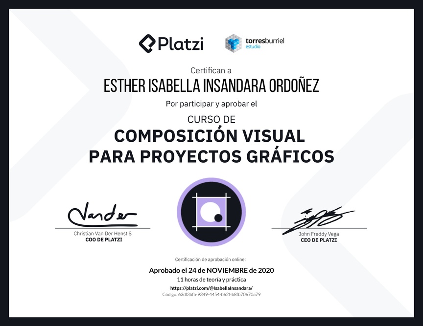 Diploma del Curso de Composición Visual para Proyectos Gráficos