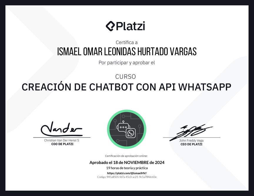 Diploma del Curso de ChatBot con WhatsApp API