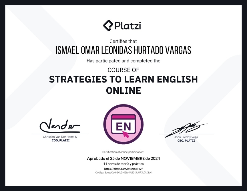 Diploma del Curso Gratis de Estrategias para Aprender Inglés en Línea
