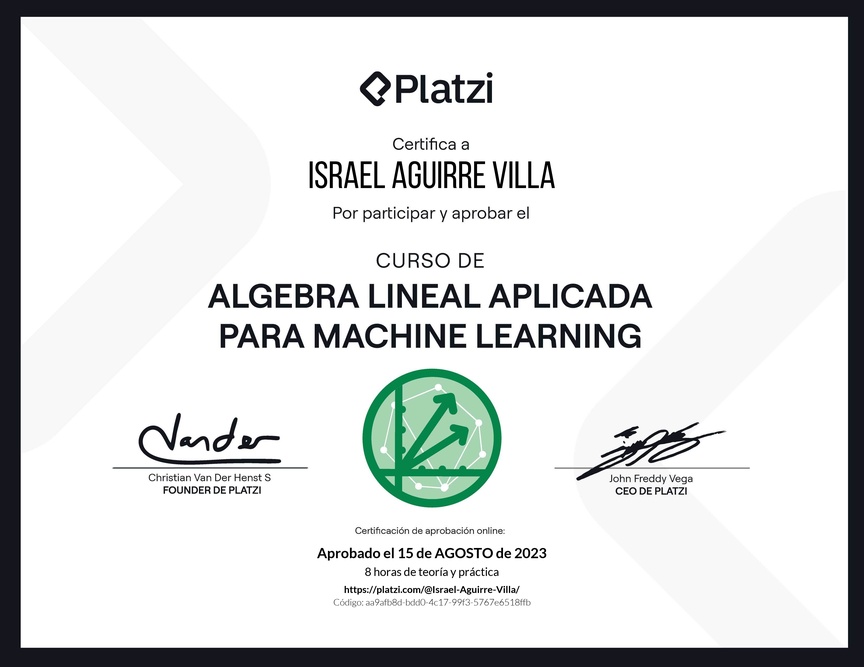 Diploma del Curso de Álgebra Lineal Aplicada para Machine Learning