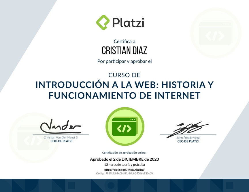 Diploma del Curso de Introducción a la Web: Historia y Funcionamiento de Internet