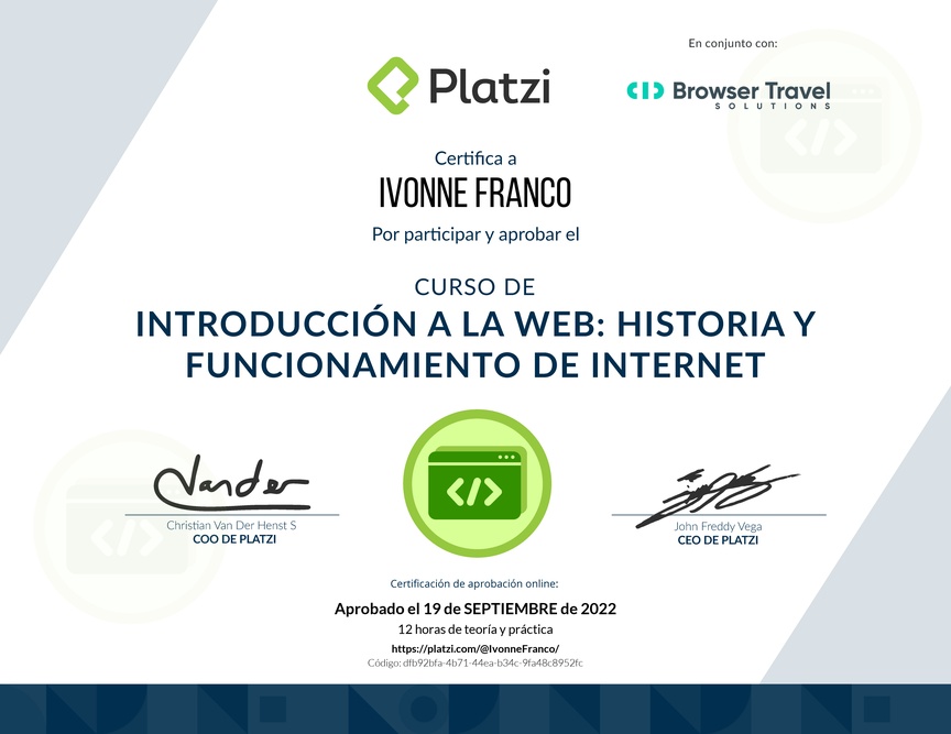 Diploma del Curso de Introducción a la Web: Historia y Funcionamiento de Internet