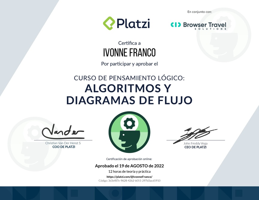 Diploma del Curso de Pensamiento Lógico: Algoritmos y Diagramas de Flujo