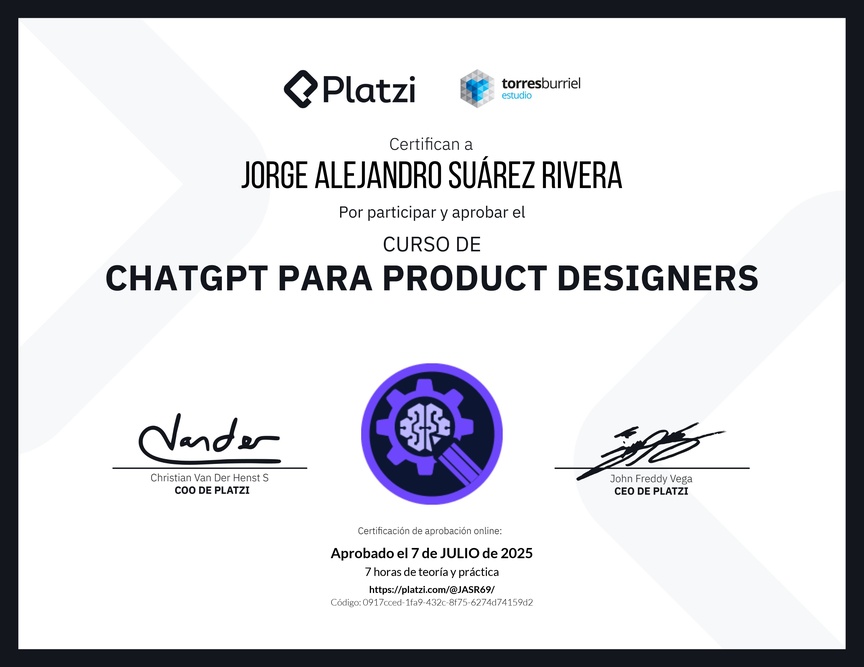 Diploma del Curso de ChatGPT para Product Designers: Diseño asistido por AI