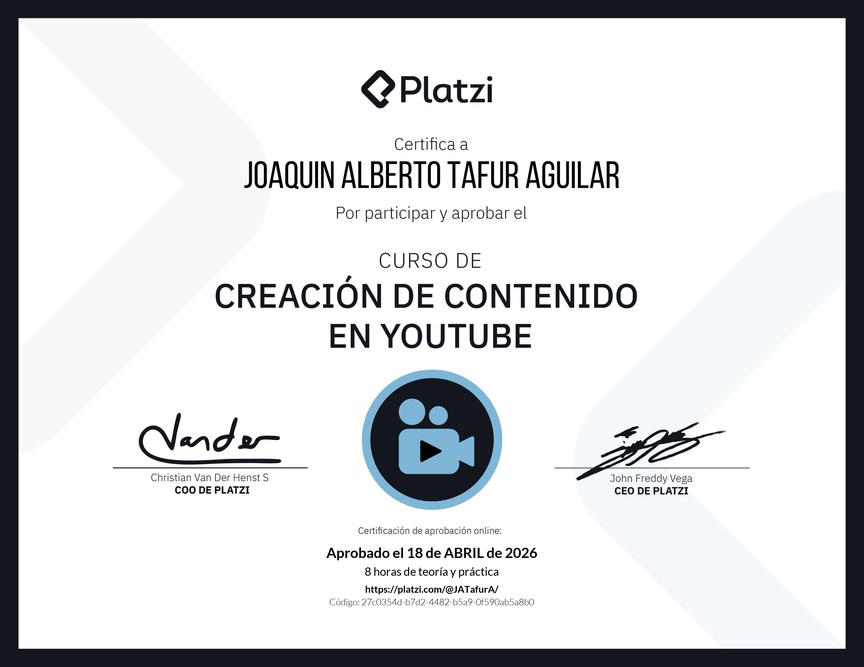 Diploma del Curso de Estrategia de Contenido en YouTube