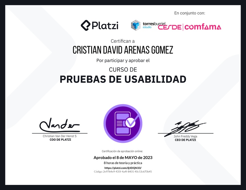 Diploma del Curso de Pruebas de Usabilidad