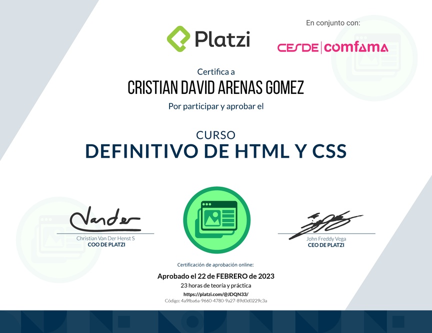 Diploma del Curso Definitivo de HTML y CSS