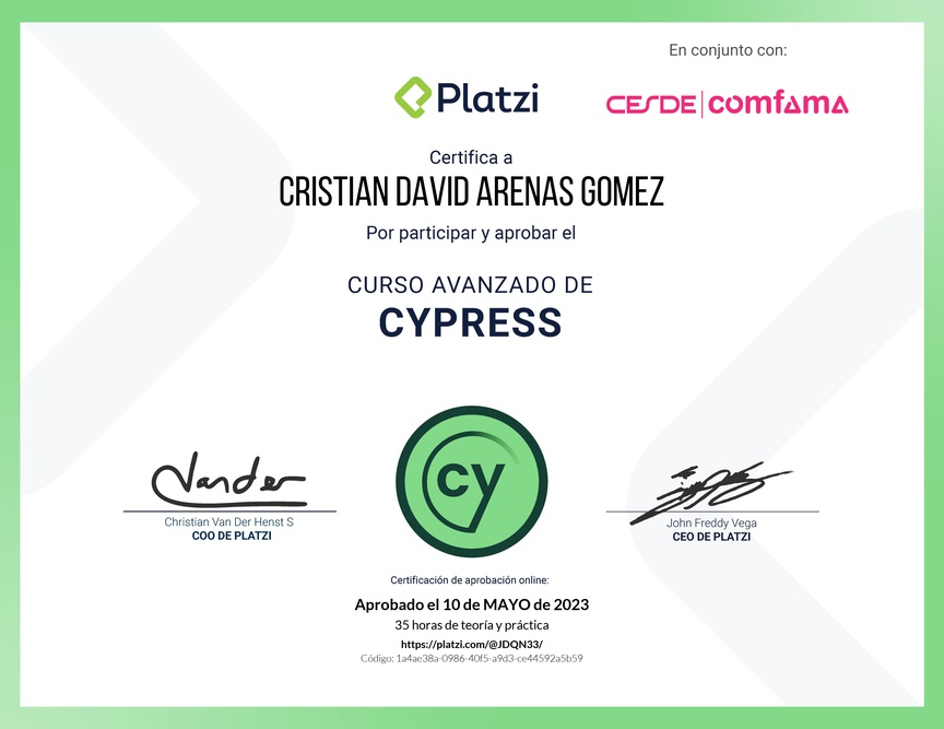 Diploma del Curso de Cypress Avanzado