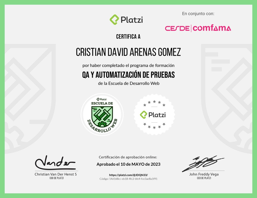 Diploma de la Ruta de Aprendizaje de QA y Automatización de Pruebas