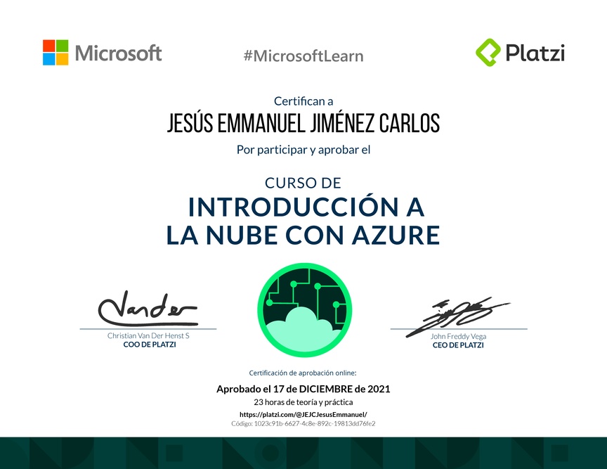 Diploma del Curso de Introducción a la Nube con Azure