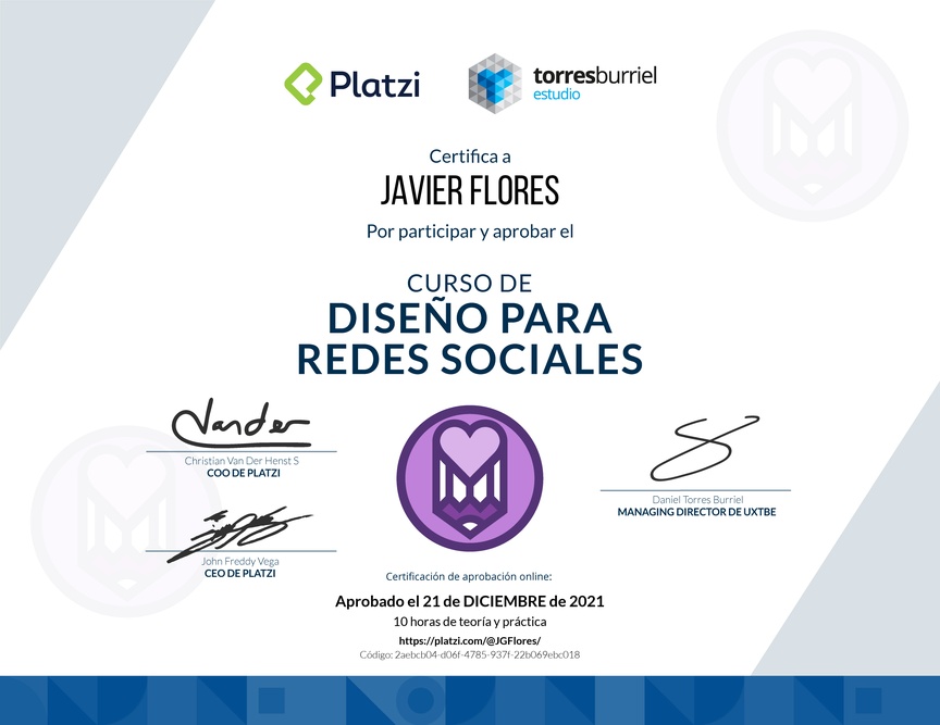 Diploma del Curso de Diseño para Redes Sociales