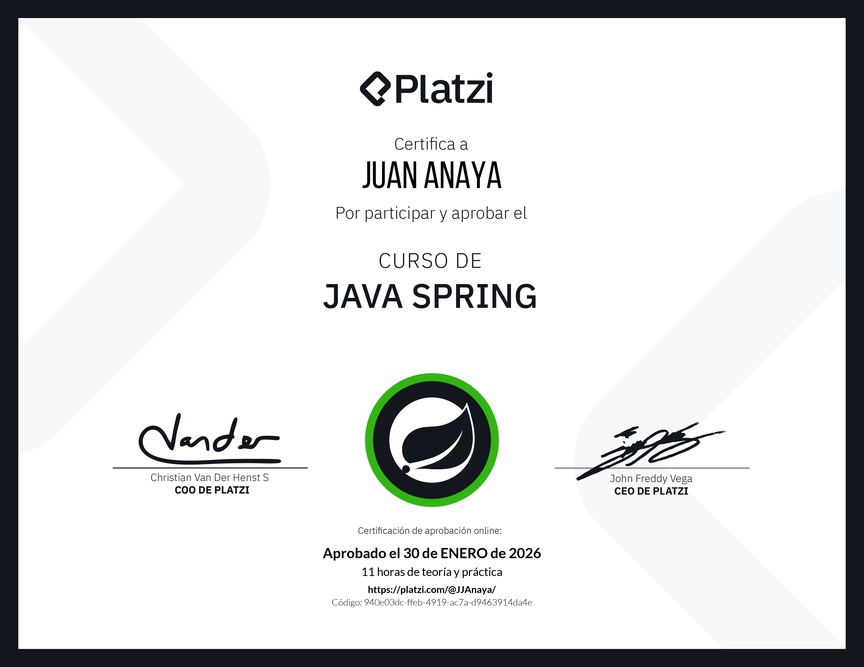 Diploma del Curso de Java Spring Boot