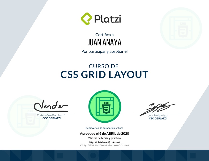 Diploma del Curso de CSS Grid Layout 2017