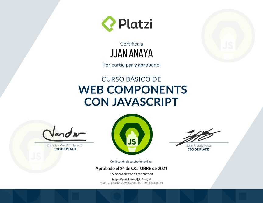 Diploma del Curso de JavaScript: Web Components