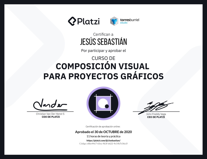 Diploma del Curso de Composición Visual para Proyectos Gráficos