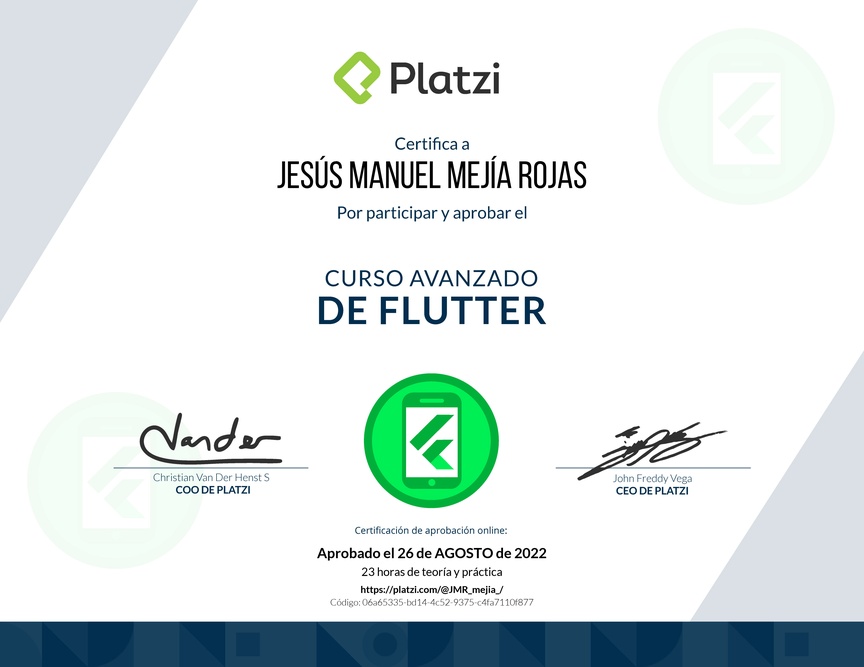 Diploma del Curso Avanzado de Flutter