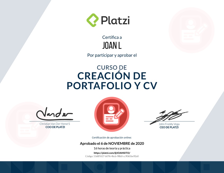 Diploma del Curso de Creación de Portafolio y CV