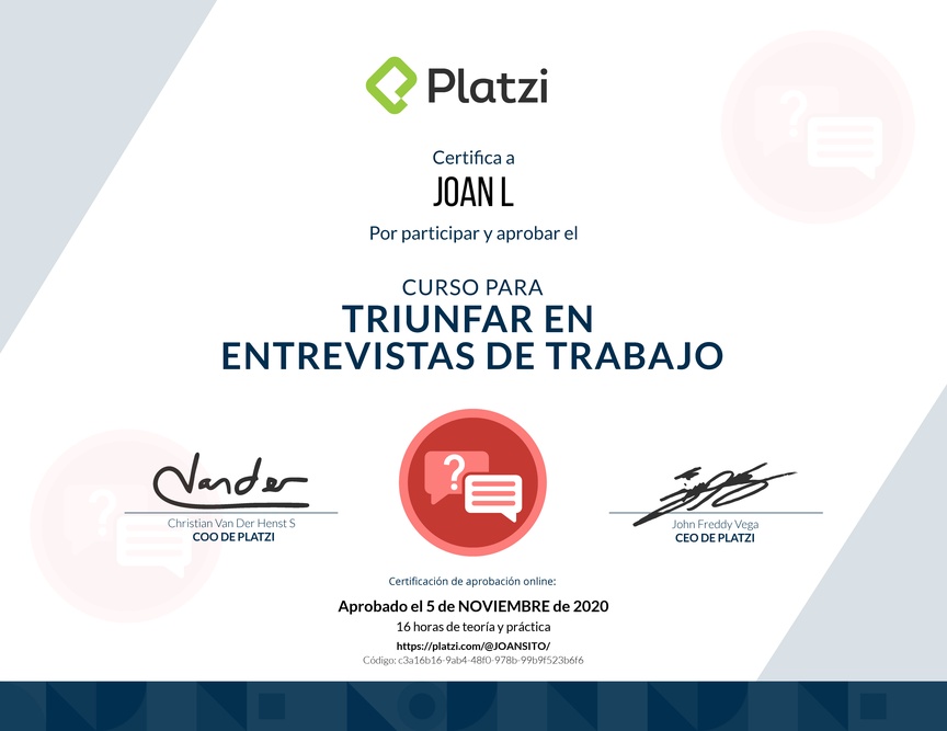 Diploma del Curso para Triunfar en Entrevistas de Trabajo