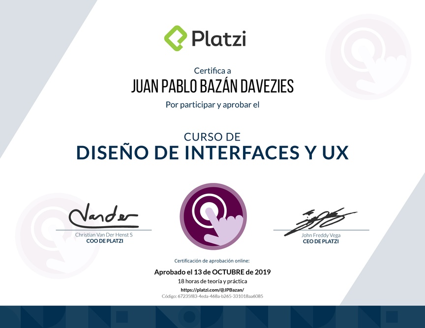Diploma del Curso de Diseño de Interfaces y UX 2017