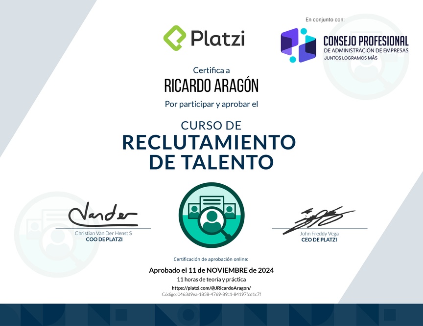 Diploma del Curso de Reclutamiento de Talento