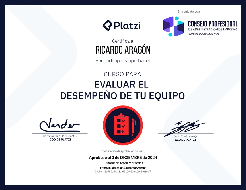 Diploma del Curso para Evaluar el Desempeño de tu Equipo