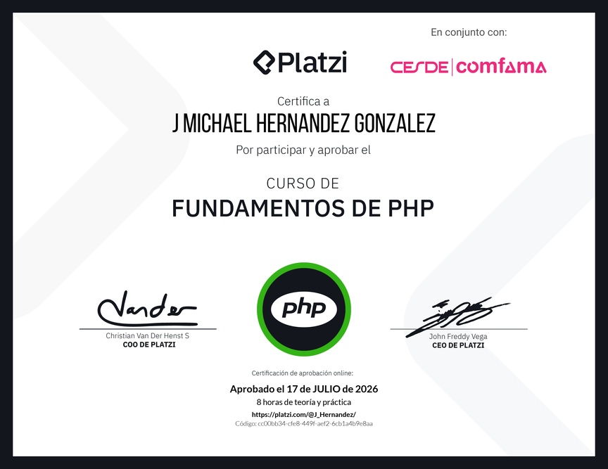 Diploma del Curso de Fundamentos de PHP