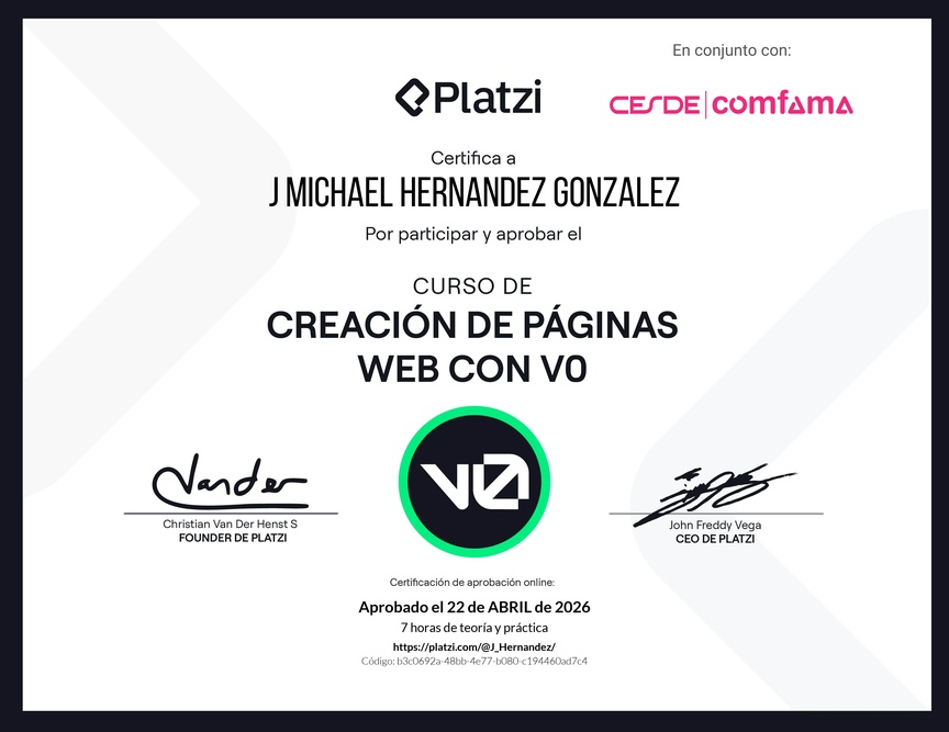 Diploma del Curso de Creación de Páginas Web con v0