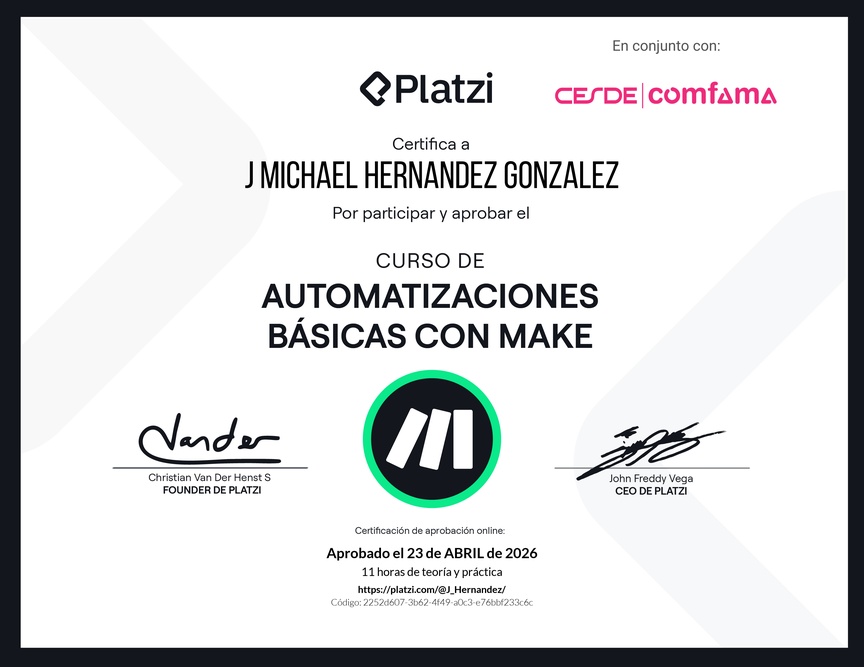 Diploma del Curso de Automatizaciones Básicas con Make
