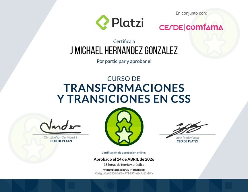 Diploma del Curso de Transformaciones y Transiciones en CSS