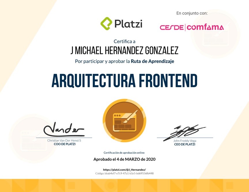 Diploma de la Ruta de Aprendizaje de Arquitectura Frontend