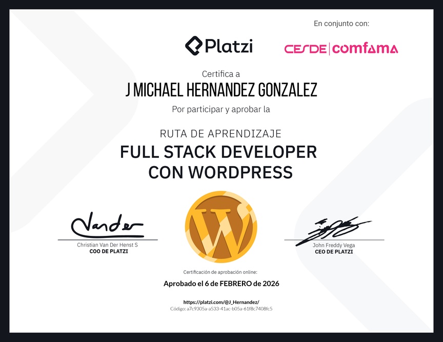 Diploma de la Ruta de Aprendizaje de Full Stack con WordPress
