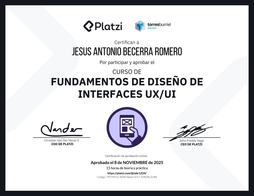 Diploma del Curso de Fundamentos de Diseño de Interfaces UX/UI