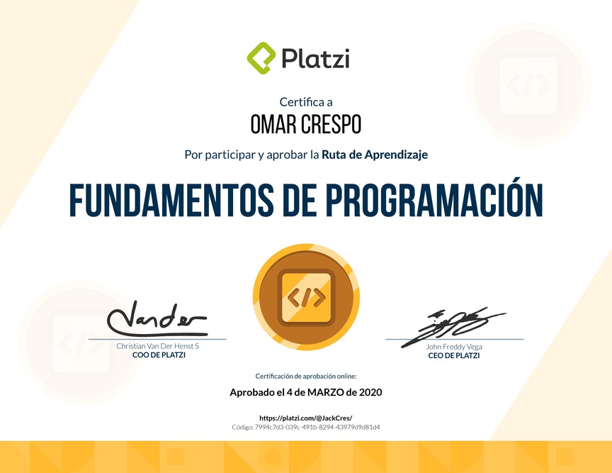 Diploma de la Ruta de Aprendizaje de Fundamentos de programación