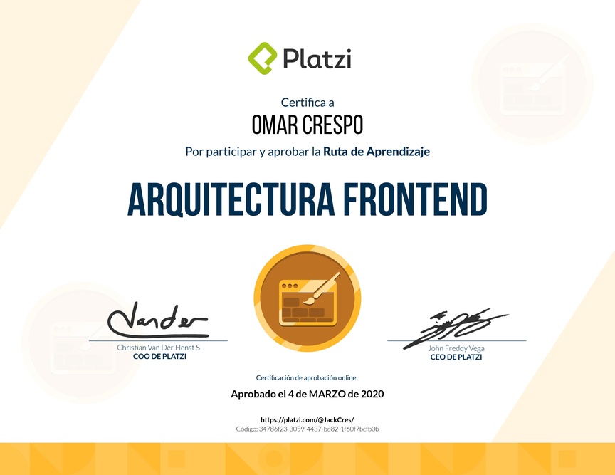 Diploma de la Ruta de Aprendizaje de Arquitectura Frontend
