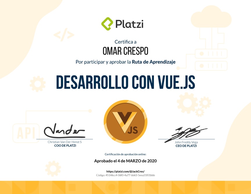 Diploma de la Ruta de Aprendizaje de Frontend a profundidad con Vue.js