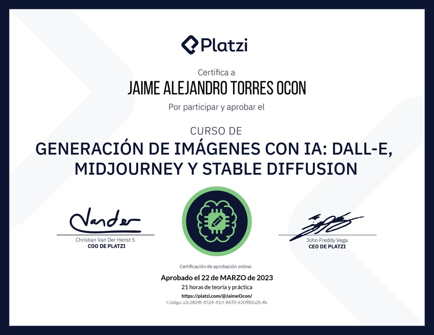 Diploma del Curso de Generación de Imágenes con IA: Dall-E, Midjourney y Stable Diffusion