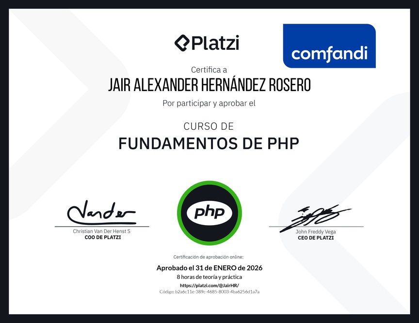 Diploma del Curso de Fundamentos de PHP