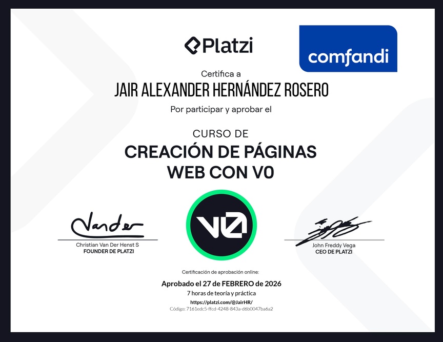Diploma del Curso de Creación de Páginas Web con v0