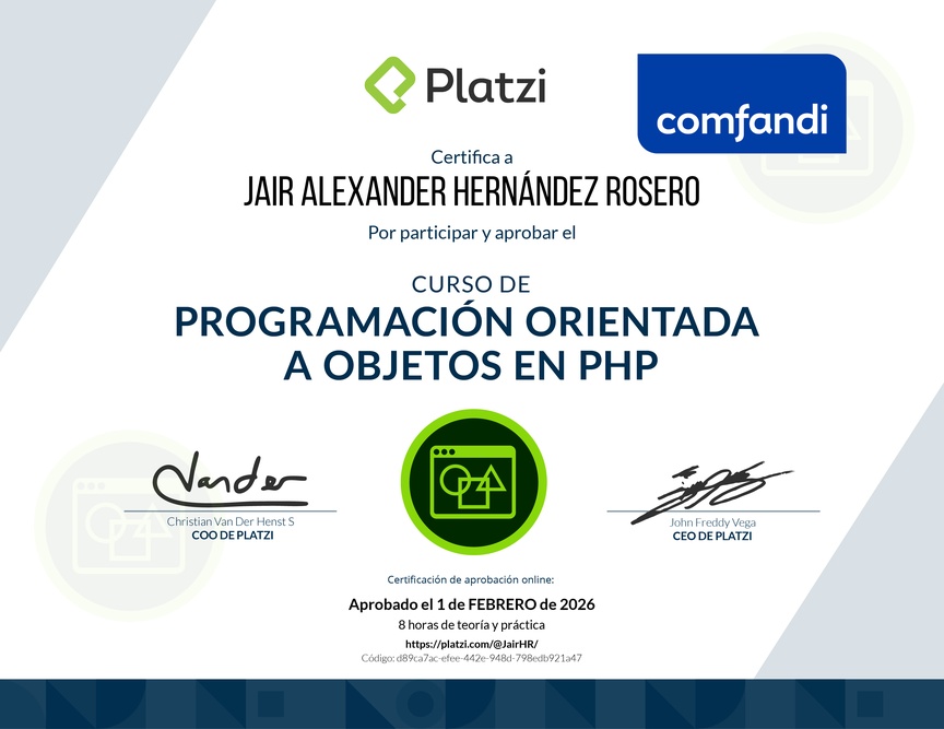 Diploma del Curso de Programación Orientada a Objetos en PHP