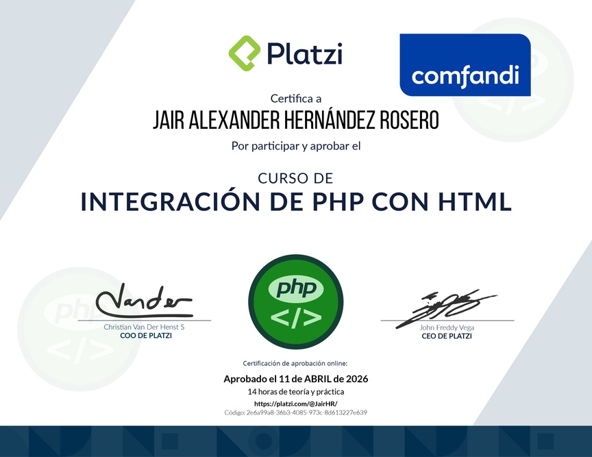 Diploma del Curso de PHP: Integración con HTML