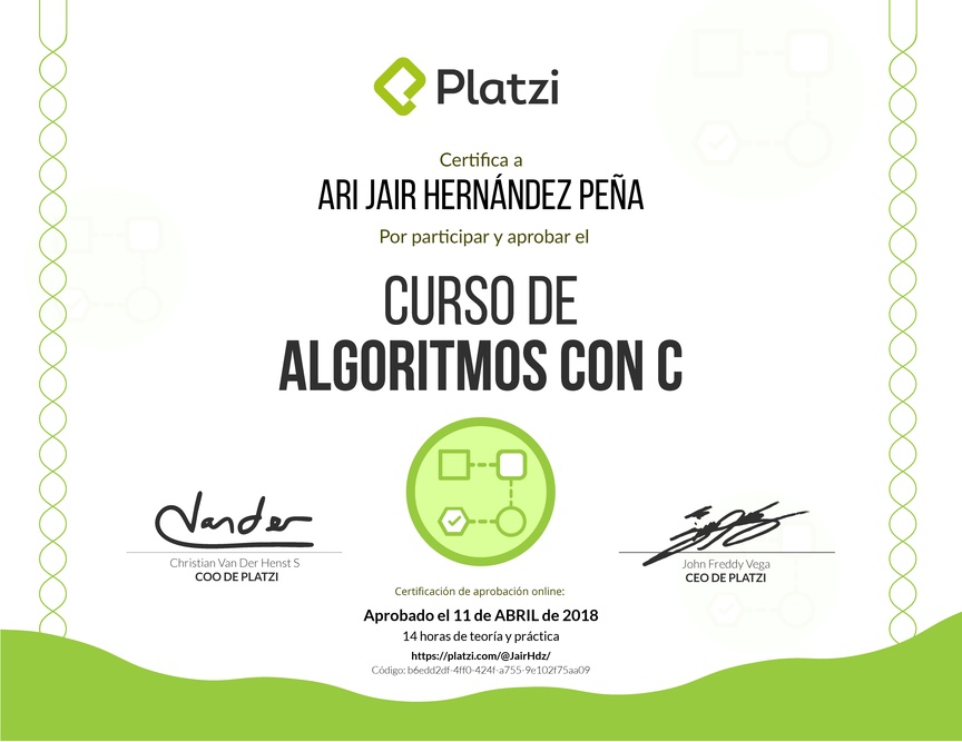 Diploma del Curso de Algoritmos con C 2017