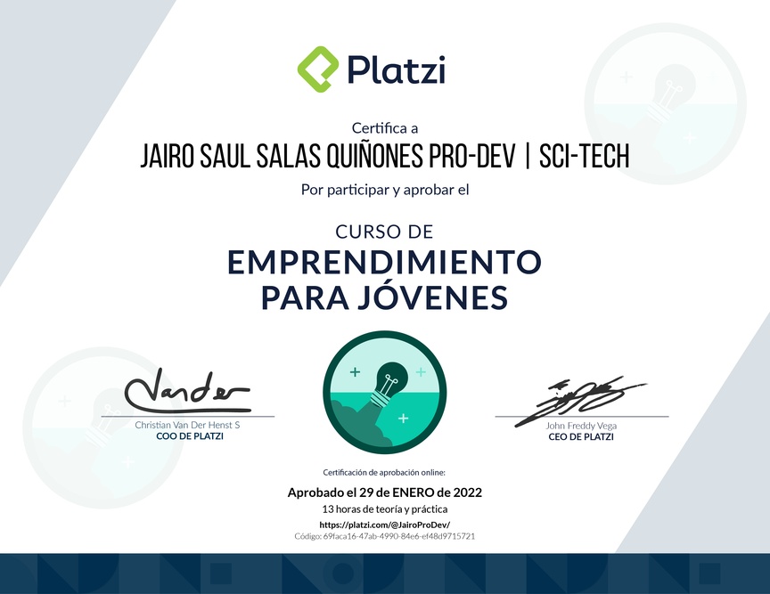 Diploma del Curso de Emprendimiento para Jóvenes