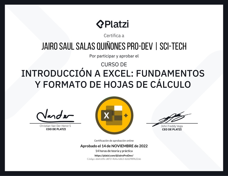 Diploma del Curso de Introducción a Excel para Principiantes: Fundamentos y Formato de Hojas de Cálculo