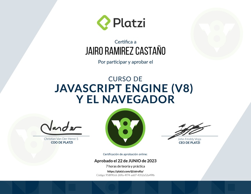 Diploma del Curso de JavaScript Engine (V8) y el Navegador