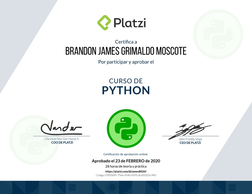 Diploma del Curso de Python 2019