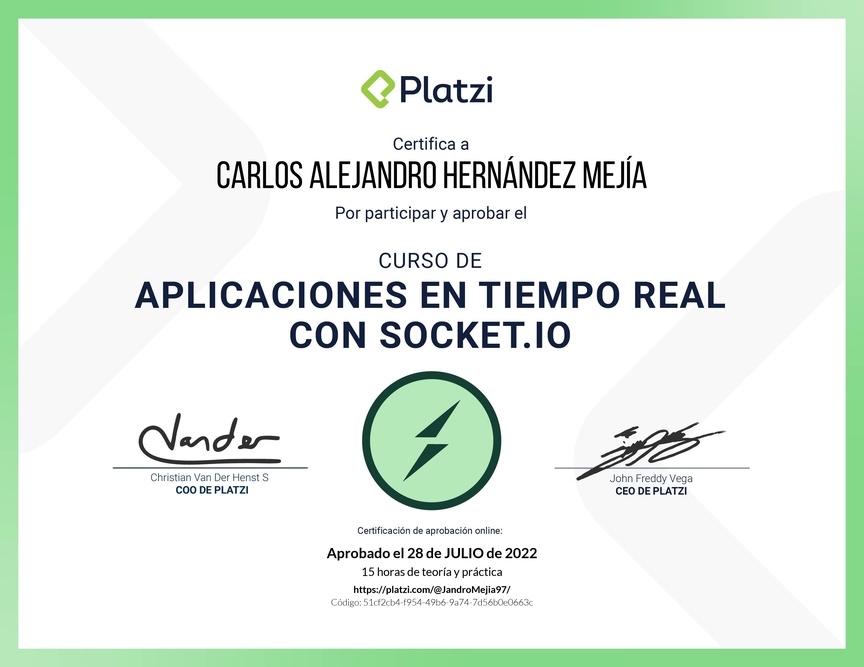Diploma del Curso de Aplicaciones en Tiempo Real con Socket.io